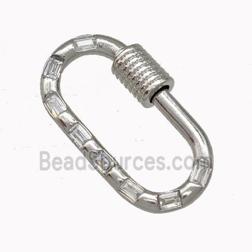 Copper Carabiner Clasp Micro Pave Zirconia Platinum Plated