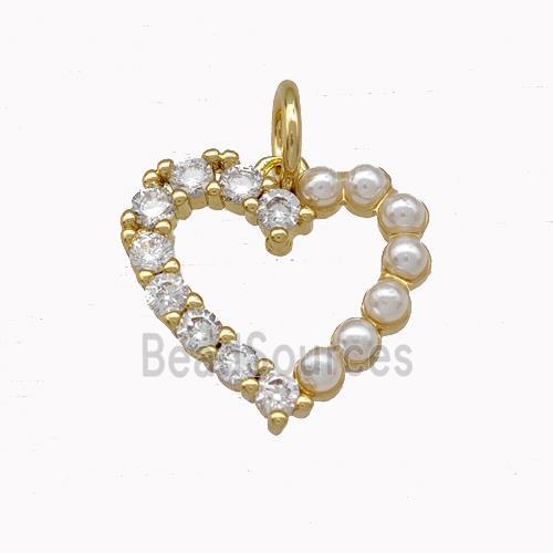 Copper Heart Pendant Micro Pave Zirconia Pearlized Resin Gold Plated