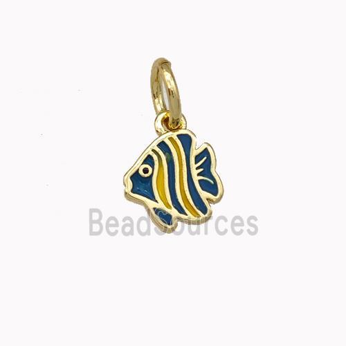 Copper Fish Charms Pendant Blue Yellow Enamel Gold Plated