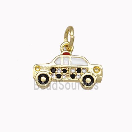 Copper Car Charms Pendant Micro Pave Zirconia White Enamel Gold Plated