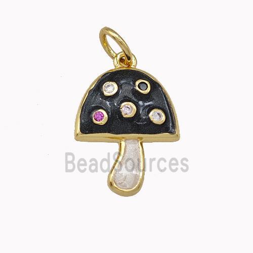 Copper Mushroom Pendant Pave Zirconia White Black Enamel Gold Plated