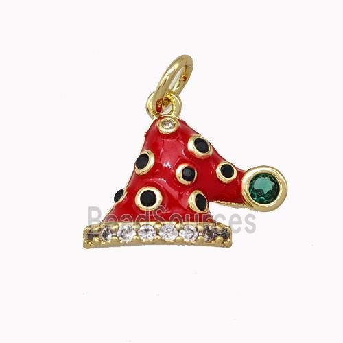 Red Christmas Hat Charms Copper Pendant Micro Pave Zirconia Enamel Gold Plated