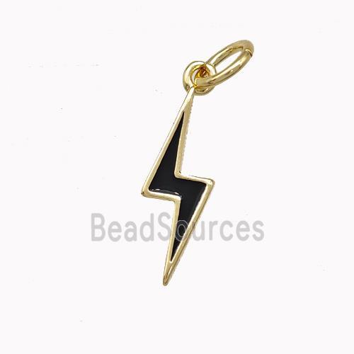 Lightning Charms Copper Pendant Black Enamel Gold Plated