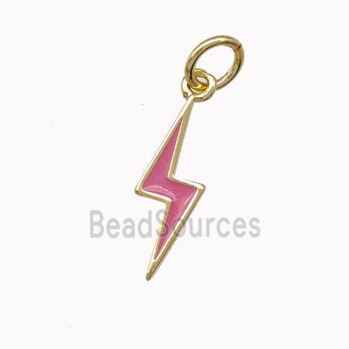 Lightning Charms Copper Pendant Pink Enamel Gold Plated