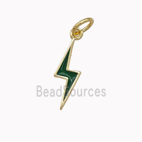 Lightning Charms Copper Pendant Green Enamel Gold Plated