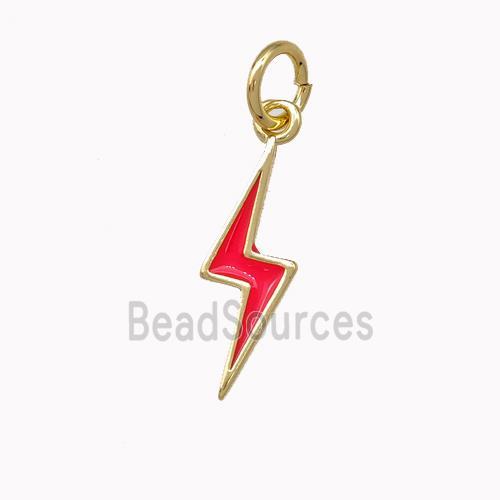 Lightning Charms Copper Pendant Red Enamel Gold Plated