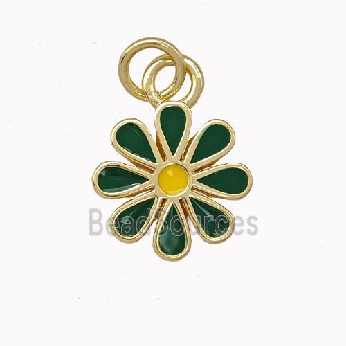 Copper Daisy Flower Pendant Green Enamel Gold Plated