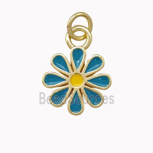 Copper Daisy Flower Pendant Blue Enamel Gold Plated