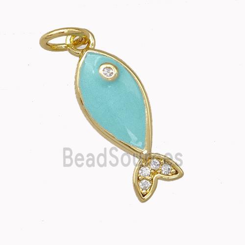 Copper Fish Charms Pendant Teal Painted Gold Plated