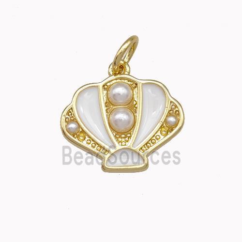 Scallop shell Charms Copper Pendant Pave Pearlized Resin White Enamel Gold Plated