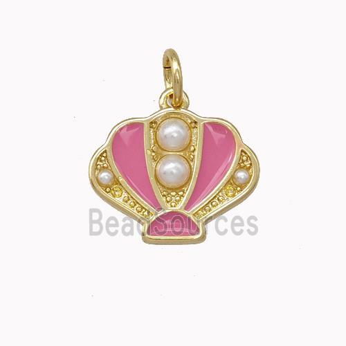 Scallop shell Charms Copper Pendant Pave Pearlized Resin Pink Enamel Gold Plated