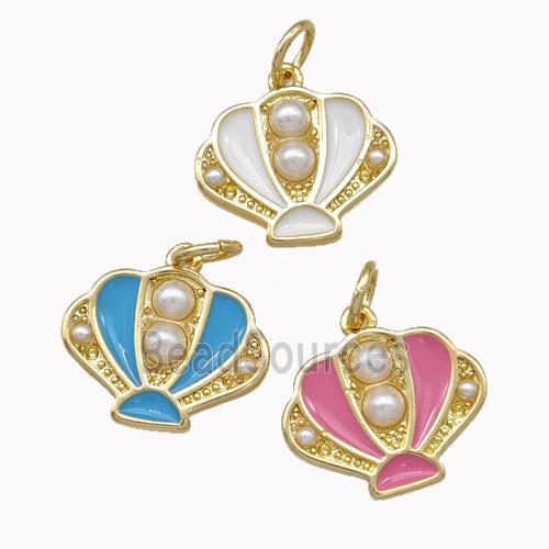 Scallop shell Charms Copper Pendant Pave Pearlized Resin Enamel Gold Plated Mixed