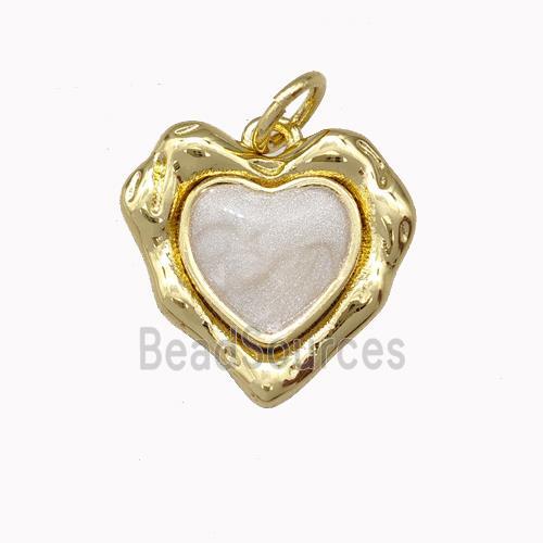 Copper Heart Pendant White Painted Gold Plated