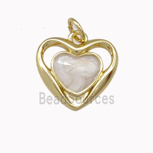 Copper Heart Pendant White Painted Gold Plated