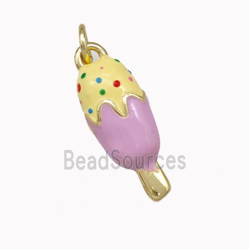 Ice Cream Charms Copper Pendant Yellow Pink Enamel Gold Plated