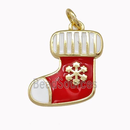 Christmas Stocking Charms Copper Pendant White Red Enamel Gold Plated