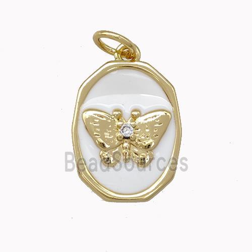 Copper Butterfly Pendant White Enamel Gold Plated