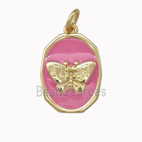 Copper Butterfly Pendant Pink Enamel Gold Plated