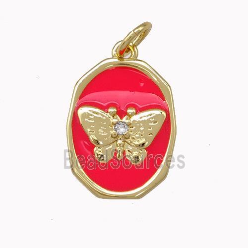 Copper Butterfly Pendant Red Enamel Gold Plated