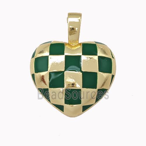 Copper Heart Pendant Green Enamel Gold Plated