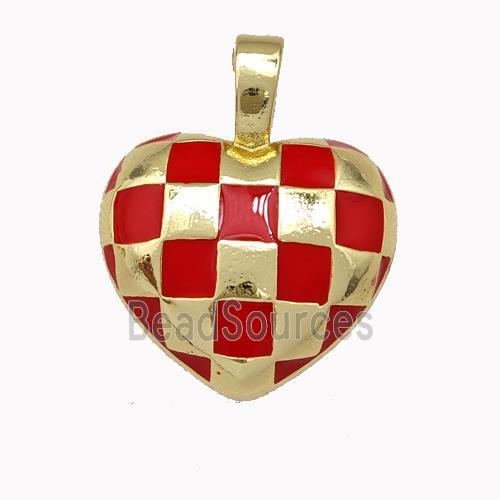 Copper Heart Pendant Red Enamel Gold Plated