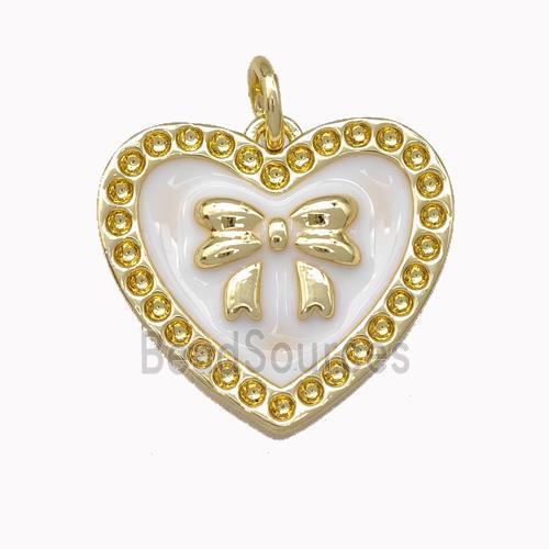 Copper Bow Heart Pendant White Enamel Gold Plated