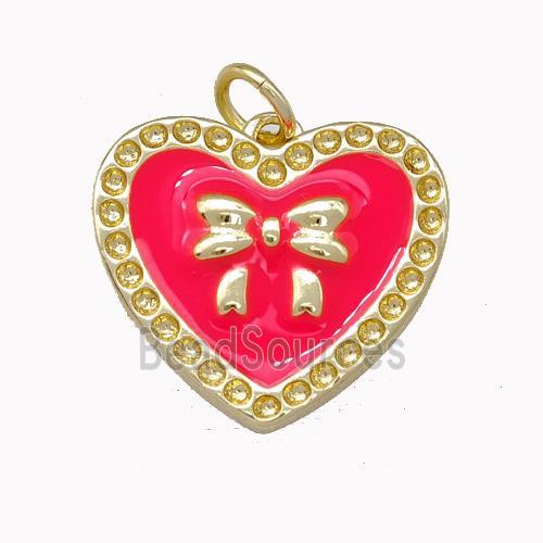 Copper Bow Heart Pendant Red Enamel Gold Plated