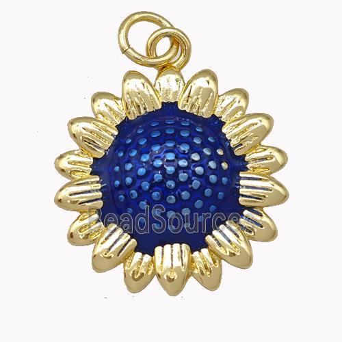 Copper Sunflower Pendant Blue Painted Gold Plated