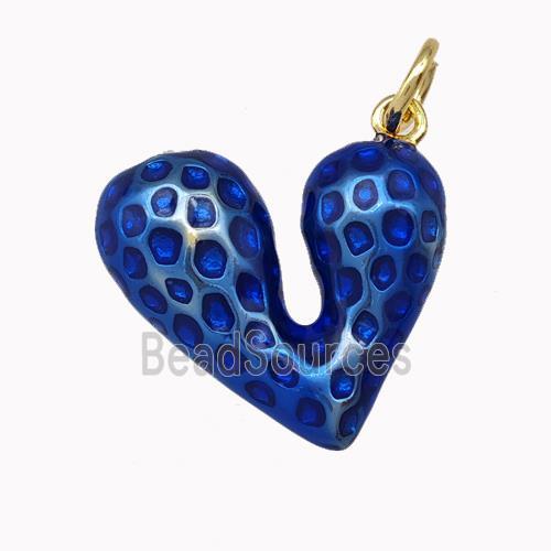 Copper Heart Pendant Blue Painted Gold Plated