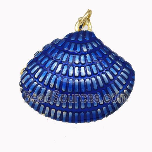 Scallop Shell Charms Copper Pendant Blue Painted Gold Plated