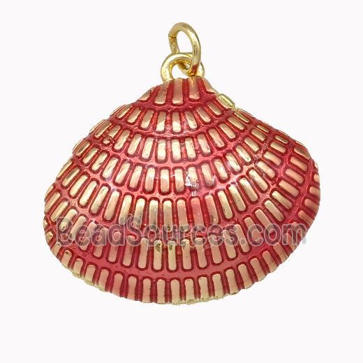 Scallop Shell Charms Copper Pendant Red Painted Gold Plated