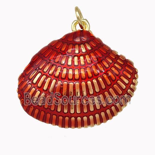 Scallop Shell Charms Copper Pendant Red Painted Gold Plated