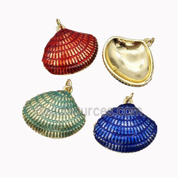 Scallop Shell Charms Copper Pendant Painted Gold Plated Mixed