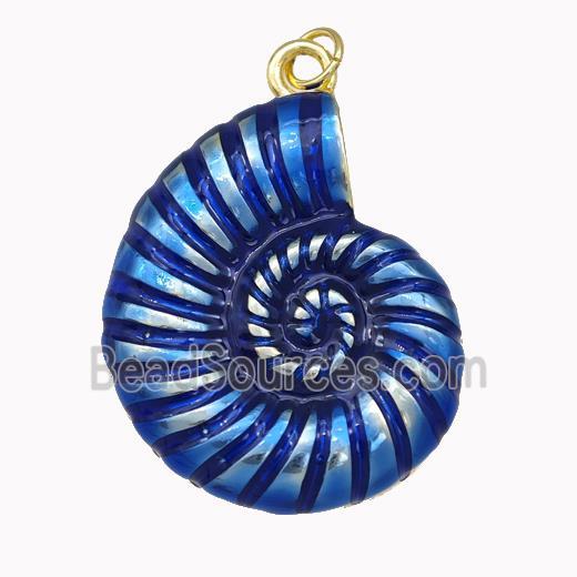 Conch Shell Charms Copper Nautilus Pendant Blue Painted Gold Plated