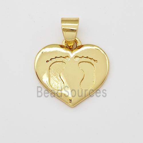 Copper Heart Pendant Footprints Gold Plated