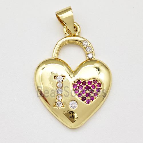 Copper Heart Pendant Micro Pave Zirconia Gold Plated