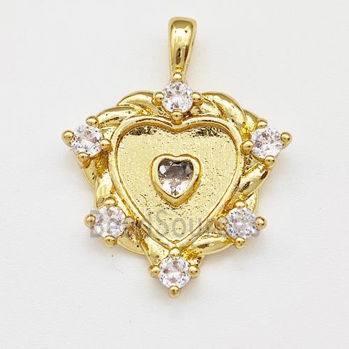 Copper Heart Pendant Micro Pave Zirconia Gold Plated