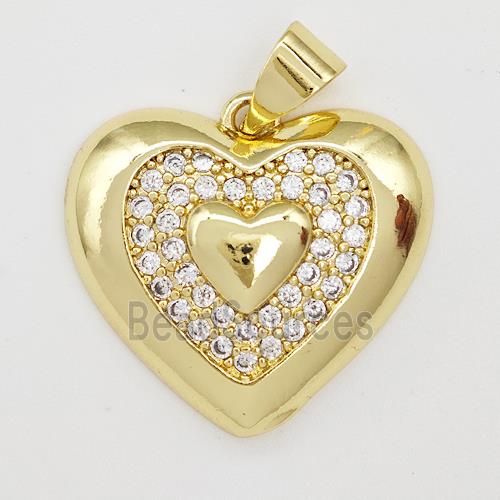 Copper Heart Pendant Micro Pave Zirconia Gold Plated