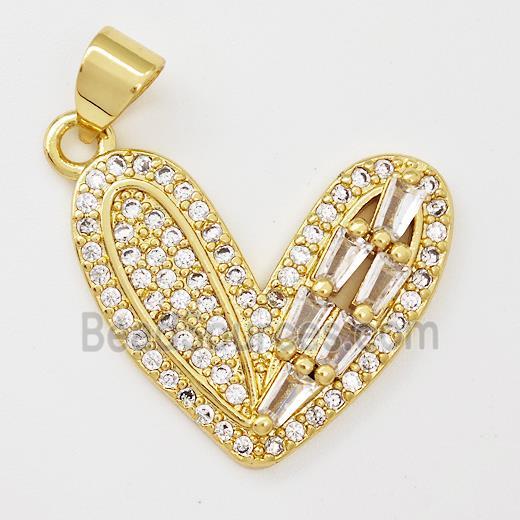 Copper Heart Pendant Micro Pave Zirconia Gold Plated