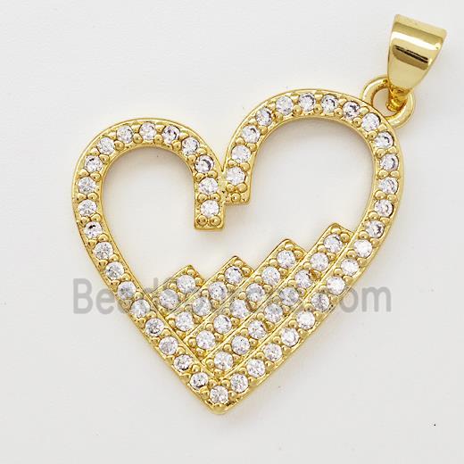 Copper Heart Pendant Micro Pave Zirconia Gold Plated