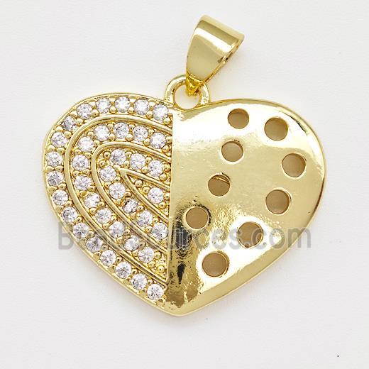 Copper Heart Pendant Micro Pave Zirconia Gold Plated