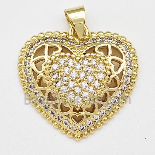 Copper Heart Pendant Micro Pave Zirconia Gold Plated