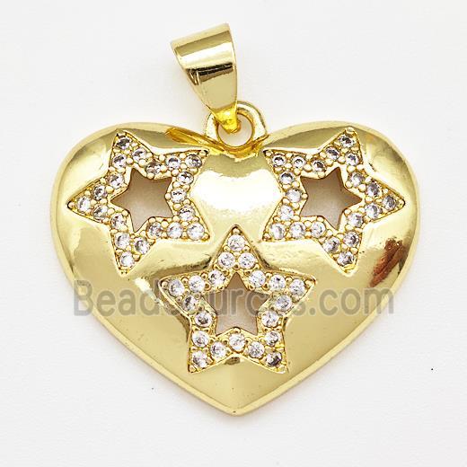 Copper Heart Pendant Micro Pave Zirconia Star Gold Plated