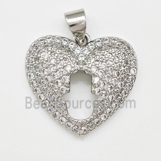 Copper Heart Pendant Micro Pave Zirconia Hand Platinum Plated