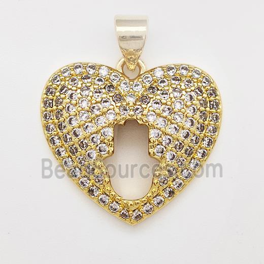 Copper Heart Pendant Micro Pave Zirconia Hand Gold Plated