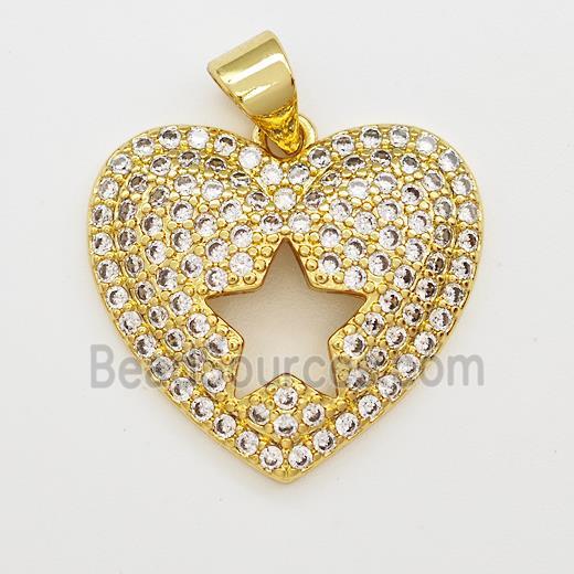 Copper Heart Pendant Micro Pave Zirconia Star Gold Plated