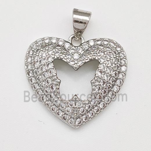 Copper Heart Pendant Micro Pave Zirconia Butterfly Platinum Plated