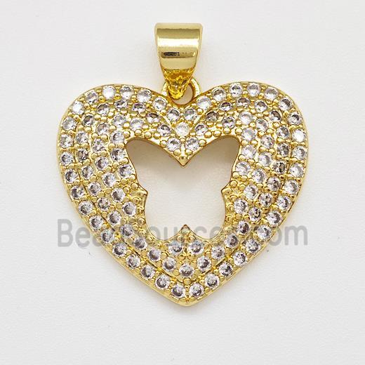 Copper Heart Pendant Micro Pave Zirconia Butterfly Gold Plated