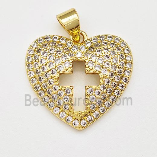 Copper Heart Pendant Micro Pave Zirconia Cross Gold Plated