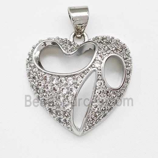 Copper Heart Pendant Micro Pave Zirconia Platinum Plated